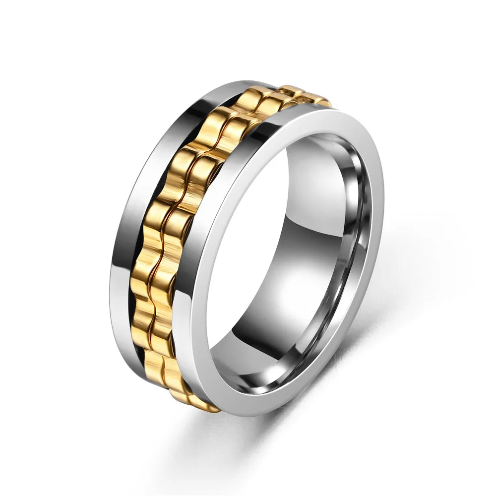 Anti Stress Stainless Steel Ring For Men Gear Chain Rotating Anxiety Relief Spinning Fidget Rings Punk Jewelry Size 6-13