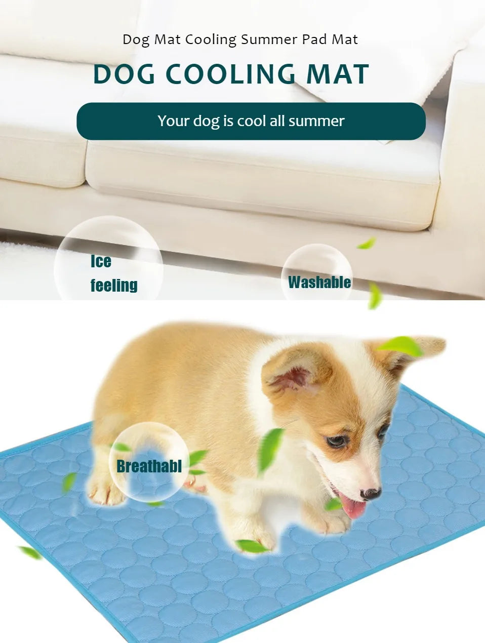 Dog & Cat Summer Cooling Mat – Extra Large Pet Cold Pad Blanket for Dogs & Cats