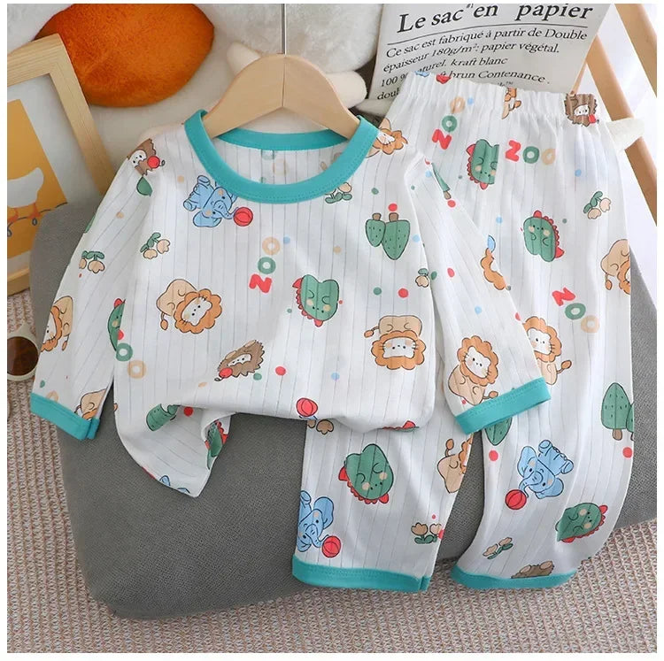 Baby Pajamas Summer Children's Long-sleeved Trousers Home Clothes Suits Cotton Underwear Thin Pajamas Air-conditioning Clothes