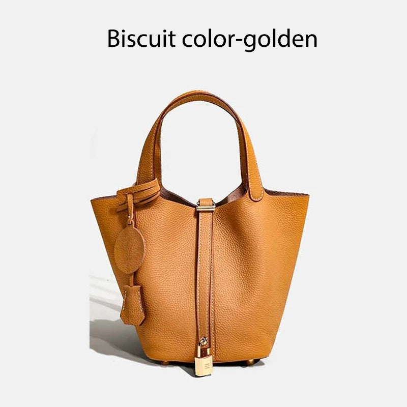 MENDY Genuine Leather Bucket Bag – Premium Large Tote Handbag for Women