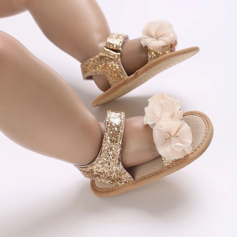 Baby Girls Sandals Soft Sole Summer Infant Wedding Dress Flat Shoes Beach Sandal Newborn Crib Shoes First Walkers