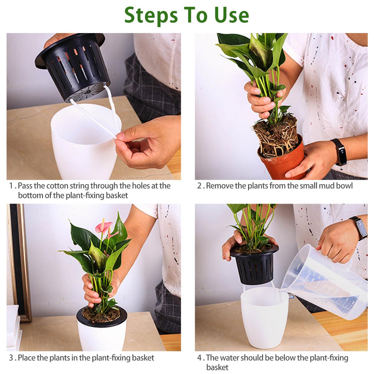 6-Piece Self-Watering Plant Pots with Cotton Wick – 4.7" Decorative Garden Planters