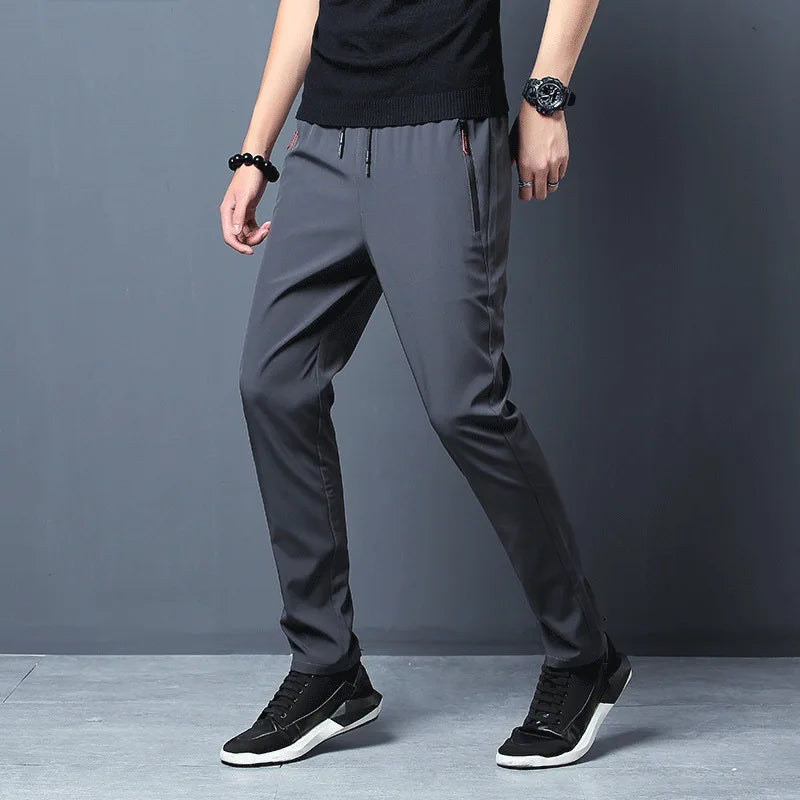 Summer hot selling men's ice silk quick drying casual pants slim fit ice silk sports pants straight tube quick drying
