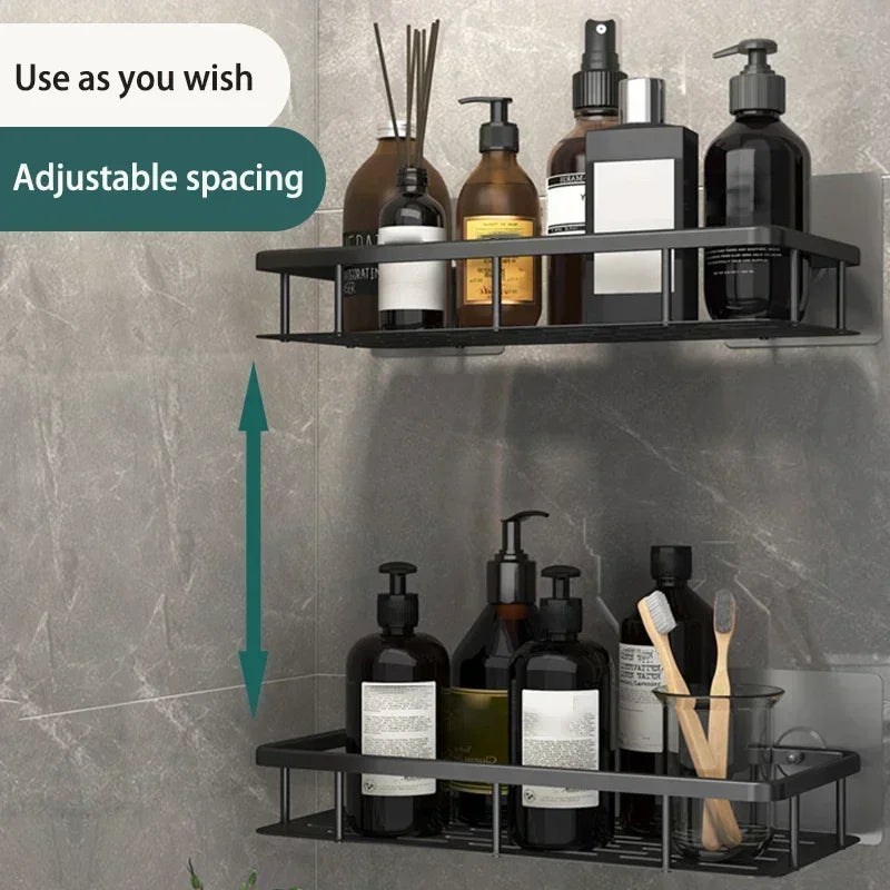 No-Drill Aluminium Shower Shelf – Bathroom Shampoo & Toiletry Storage Rack