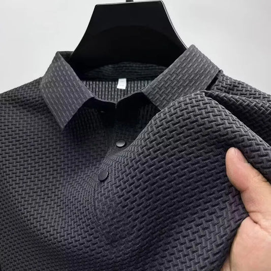 Men's Bone Flower Print Polo Shirt – Business Casual Breathable Summer Top