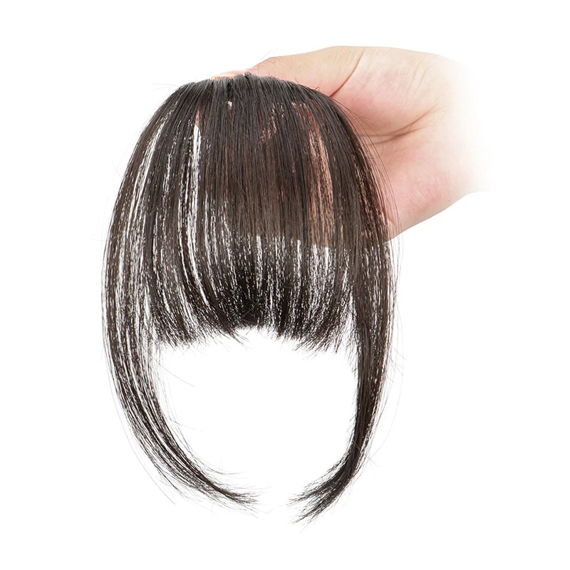 Synthetic Air Bangs Sideburns Short Straight Clip in Bangs Fake Front Hairpiece for Women Daily Use Easy to Wear