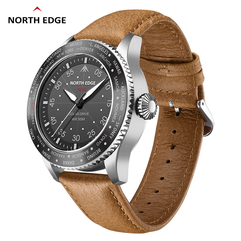 NORTH EDGE MACH Solar Power Quartz watch Men Waterproof 50M Men's Pilot Sports Wristwatches Luminous Enviormentally Clock