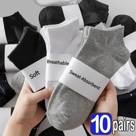 5/10-paar uniseks katoenen enkelsokken – effen zwart, wit, grijs sport & dagelijks
