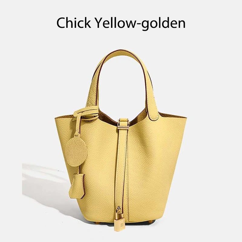 MENDY Genuine Leather Bucket Bag – Premium Large Tote Handbag for Women