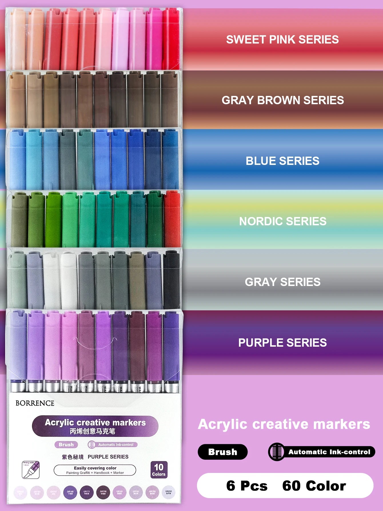 Borrence 120Colors/Bag Acrylic Paint Markers Direct Liquid Paint Marker Pen Set Automatic Ink Control System Art Markers Set