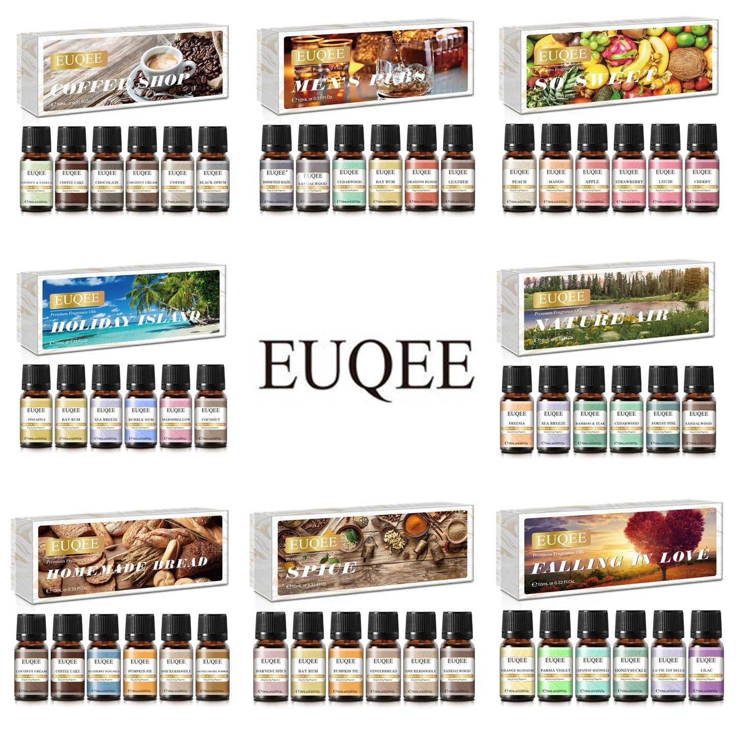 6-Piece Fragrance Oil Gift Kit – Coffee, Bakery, Harvest Spice & Forest Aroma Oils