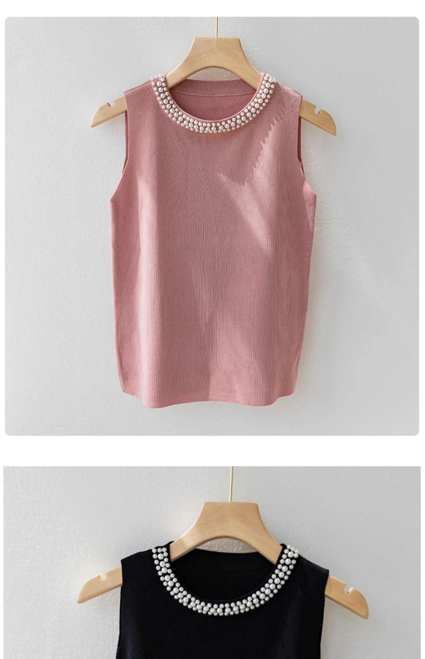 Korean Knitted Beaded Sleeveless Vest Top – Women's Casual Summer Fashion
