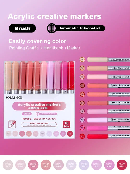 Borrence 120Colors/Bag Acrylic Paint Markers Direct Liquid Paint Marker Pen Set Automatic Ink Control System Art Markers Set