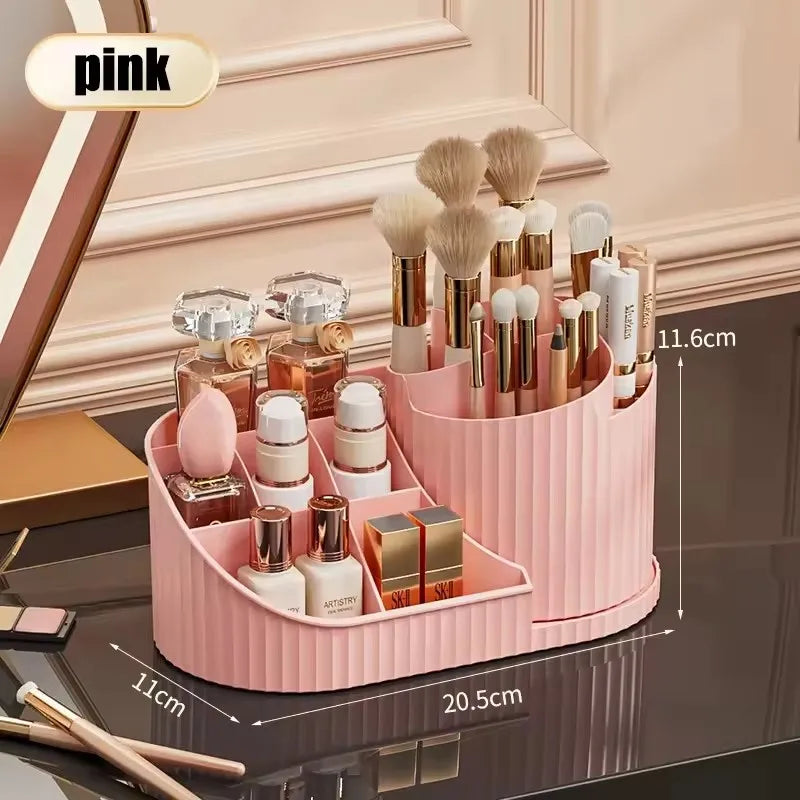 360° Rotating Vanity Makeup Organiser with Brush Holder – Skincare Storage