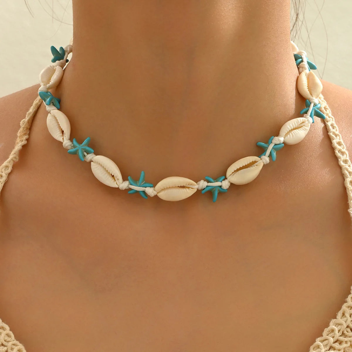Adjustable Seashell & Starfish Choker Necklace – Handmade Colourful Summer Jewellery