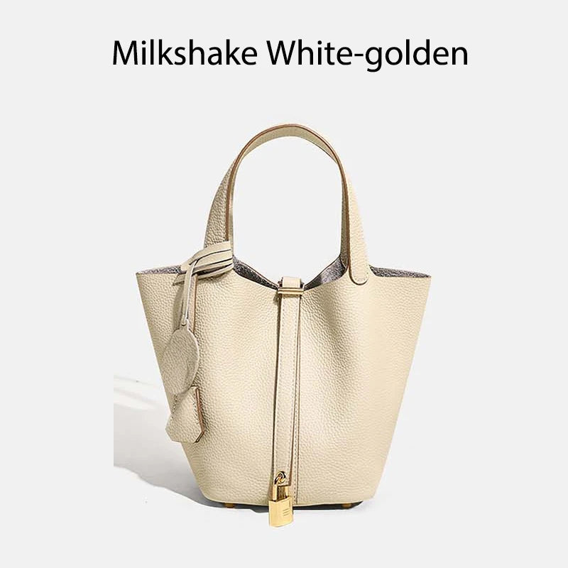 MENDY Genuine Leather Bucket Bag – Premium Large Tote Handbag for Women