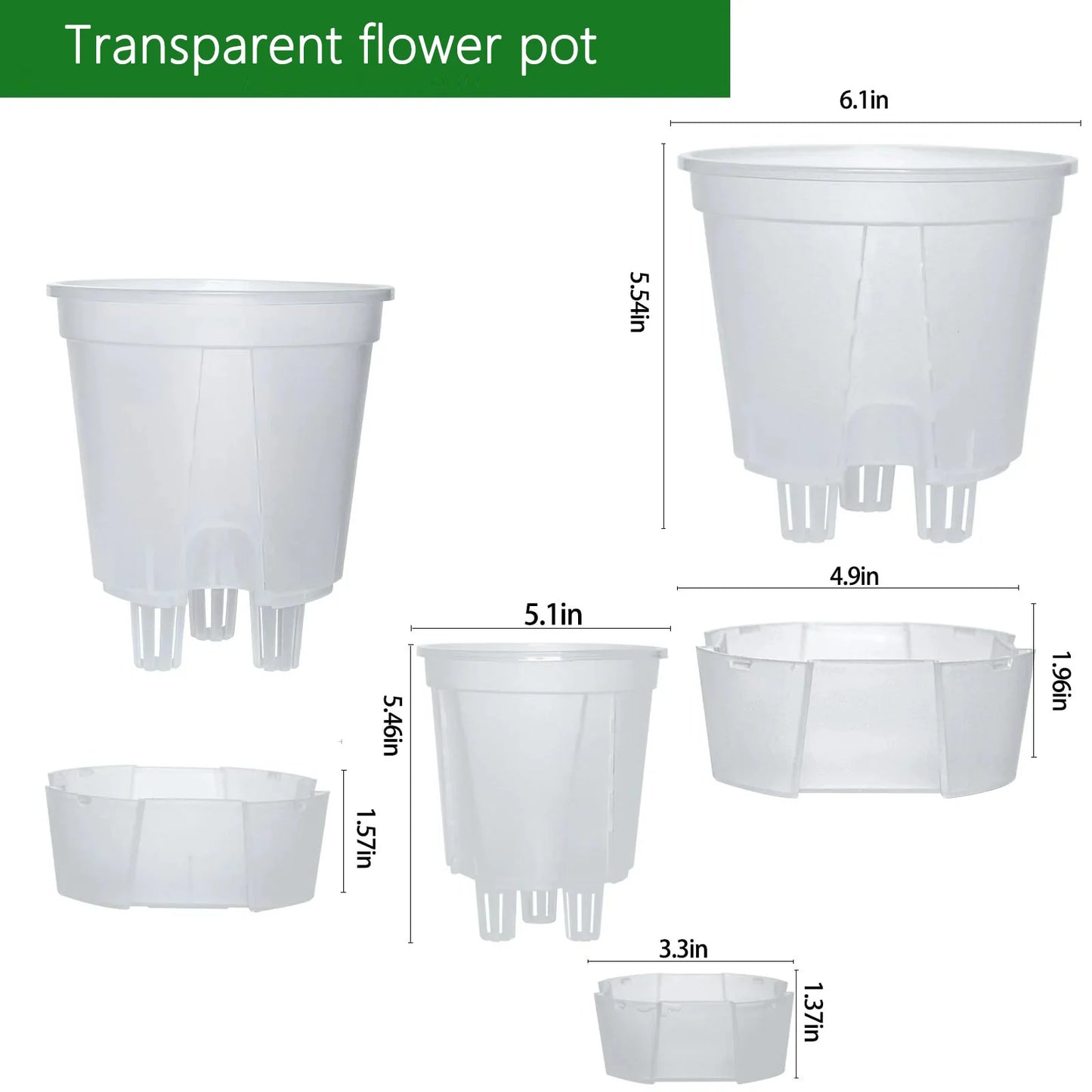 5-Piece Self-Watering Transparent Pots with Reservoir – Indoor Orchid & Bonsai Planters