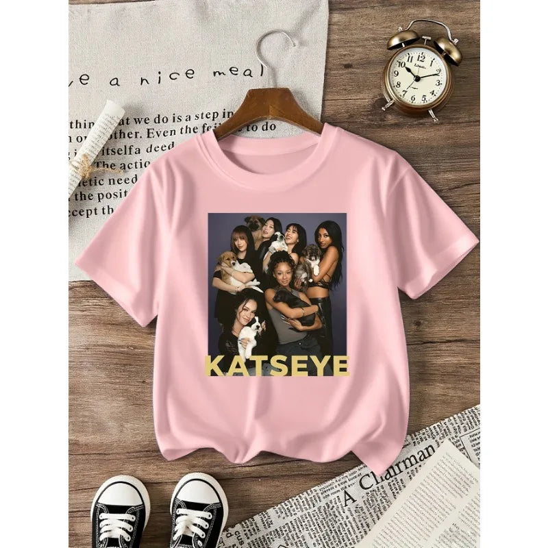Girls' Graphic T-shirt Suitable for Children Featuring KATSEYE Print Design Casual Short Sleeves Crew Neck