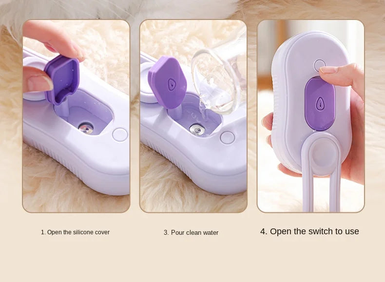 Electric Steamy Brush for Cat and Dog, Steam Brush, Electric Sprayer for Massage, Pet Grooming Tool, Shedding Combs, 3 in 1