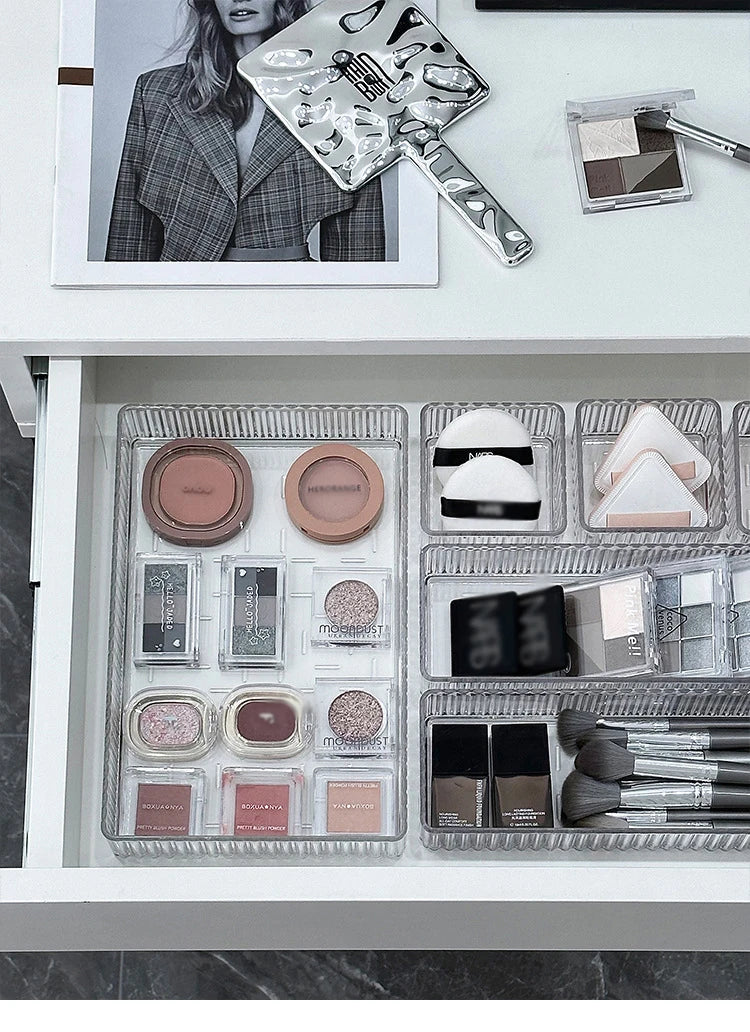 Stackable Acrylic Drawer Organiser Trays – Clear Makeup & Bathroom Vanity Storage Bins