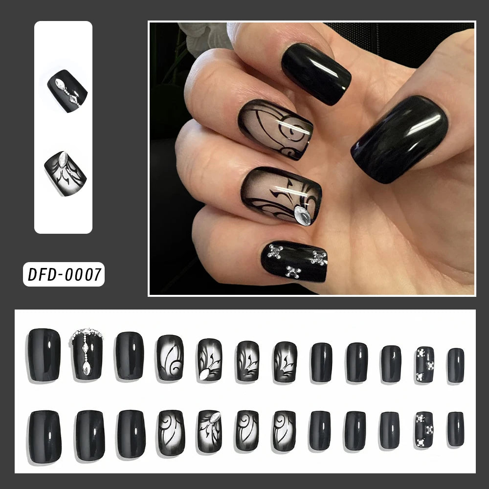 24Pcs White French Press On Nails 3D Bow Design Full Cover Wearable False Nails Short Square Head Ballet Fake Nails 2030