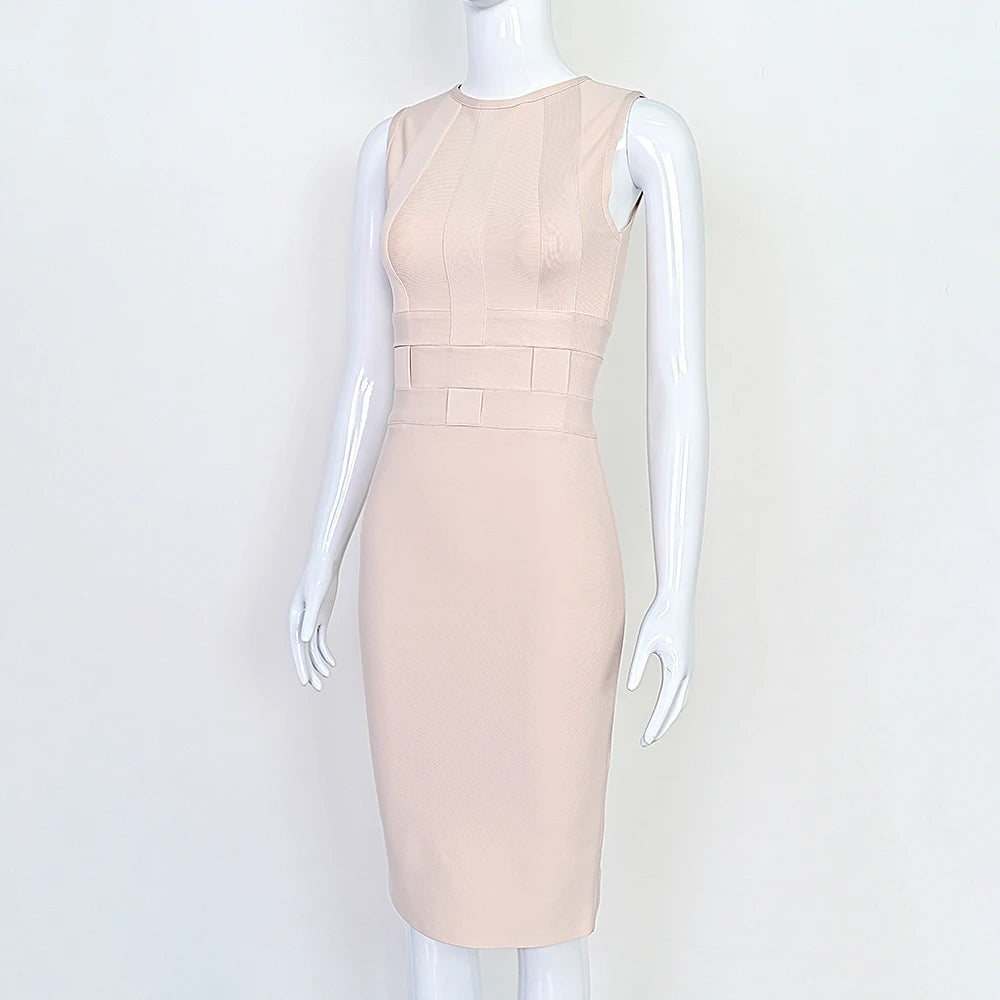 BEAUKEY 2025 New Trendy Vintage Woven Evening Bandage Dress Navy Blue Party Bodyon Dress Women Luxury Celebrity Elegant Dresses