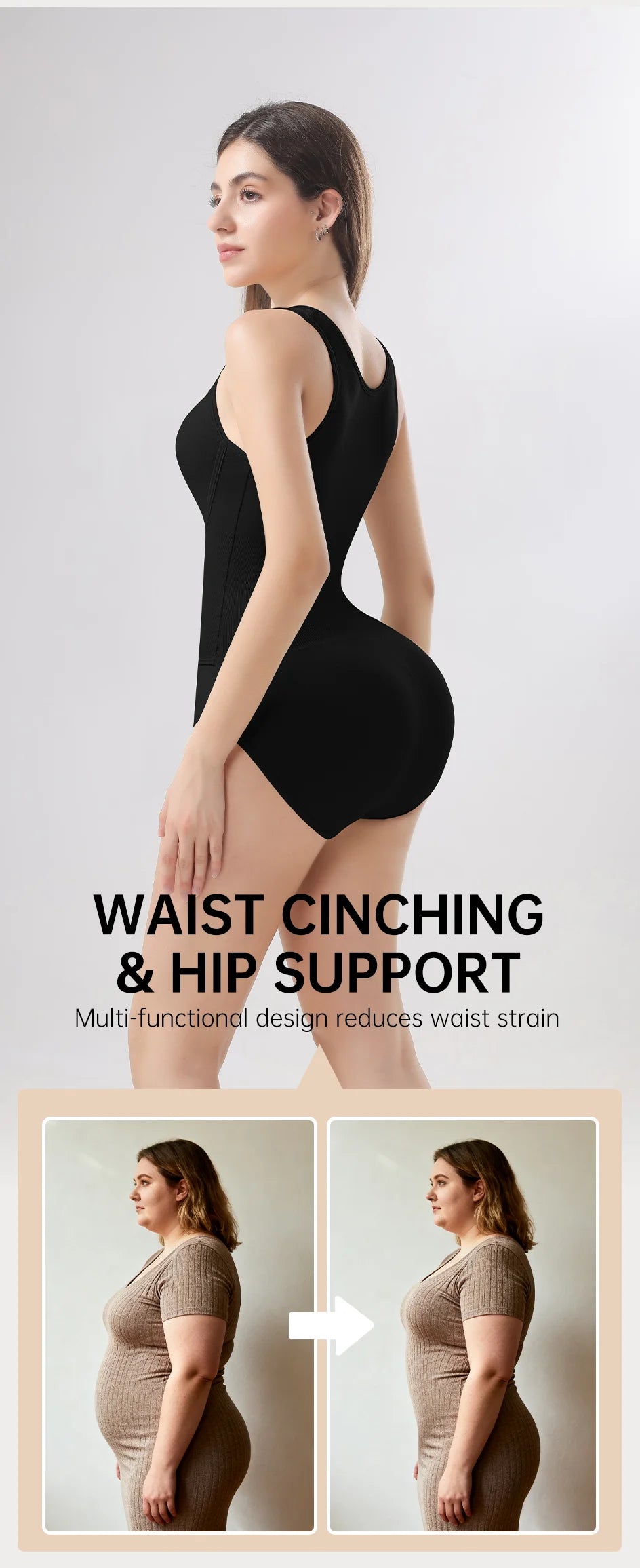 Women's Zippered Bodysuit Shapewear – Tummy Control Waist Trainer Corset Top