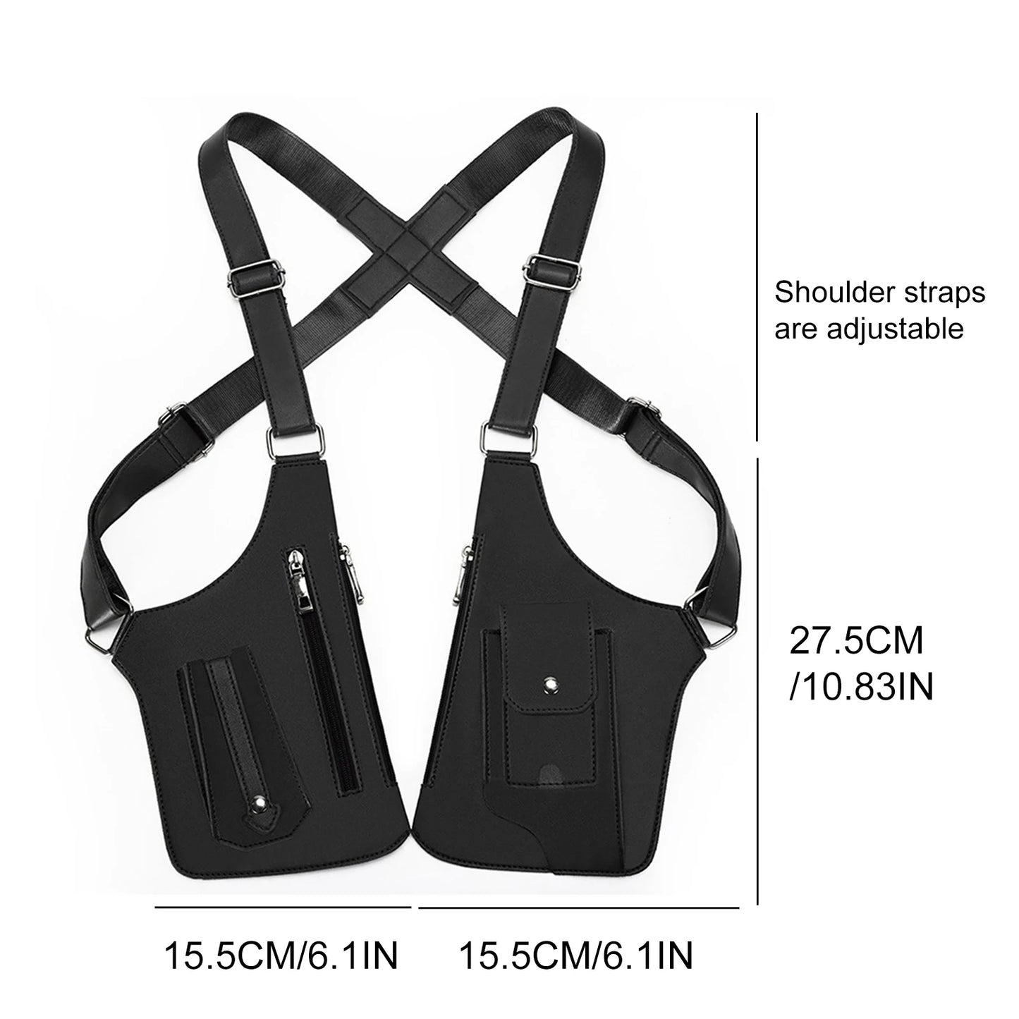PU Leather Double Shoulder Armpit Bag Multi-Pocket Underarm Strap Wallet Pocket Anti-Theft for Men Women Travel Outdoors