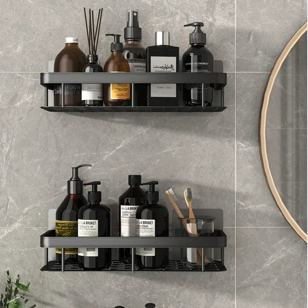 No-Drill Aluminium Shower Shelf – Bathroom Shampoo & Toiletry Storage Rack