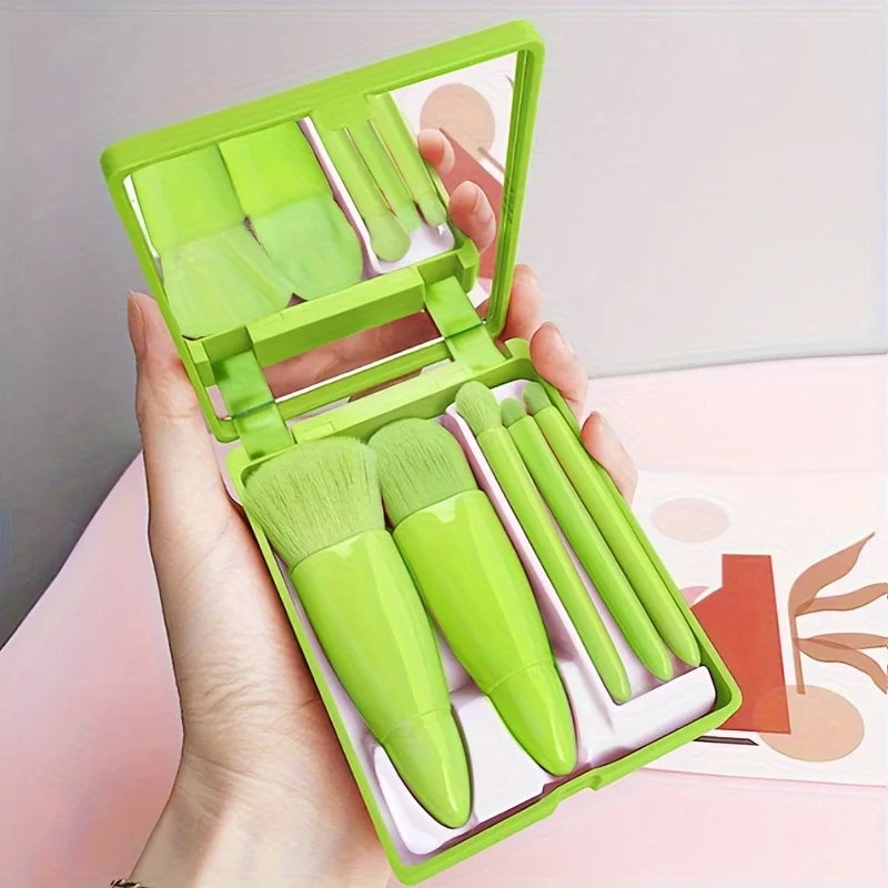 5-Piece Foldable Travel Makeup Brush Set with Mirror – Mini Portable Kit