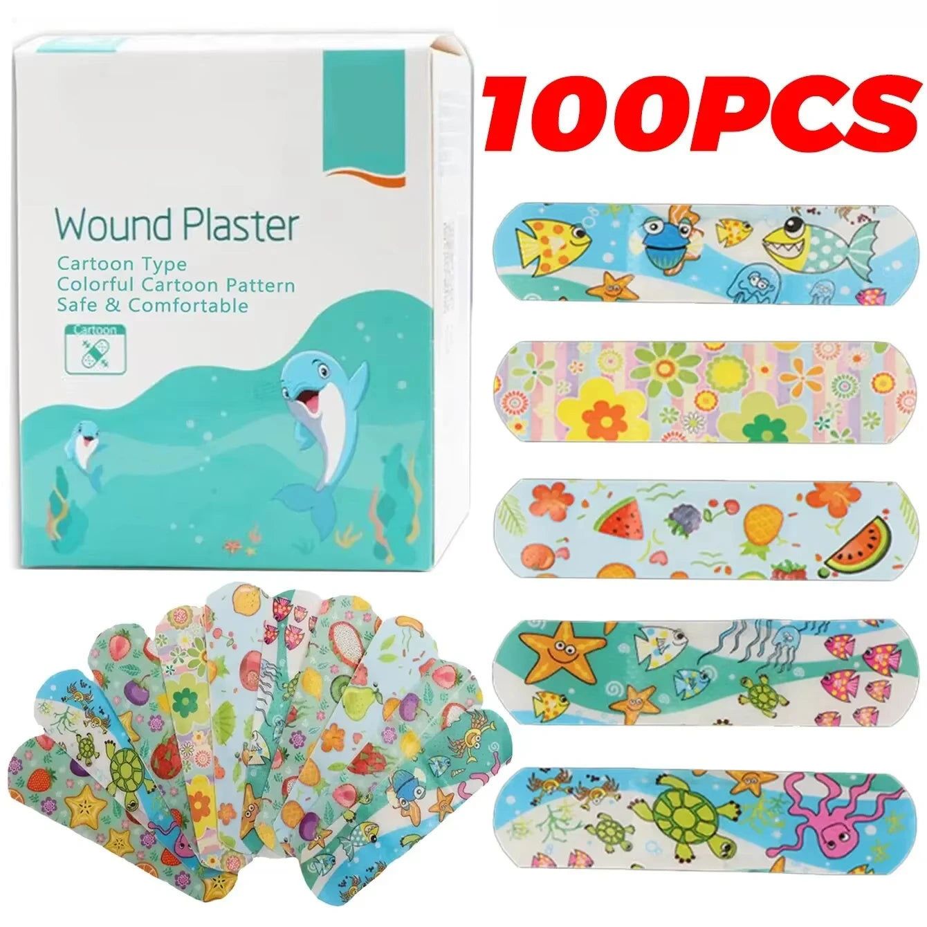 "100Pcs Kids Bandages Bulk Kids Cute Cartoon Bandages Flexible Adhesive Strips Medical Waterproof Breathable for Children "