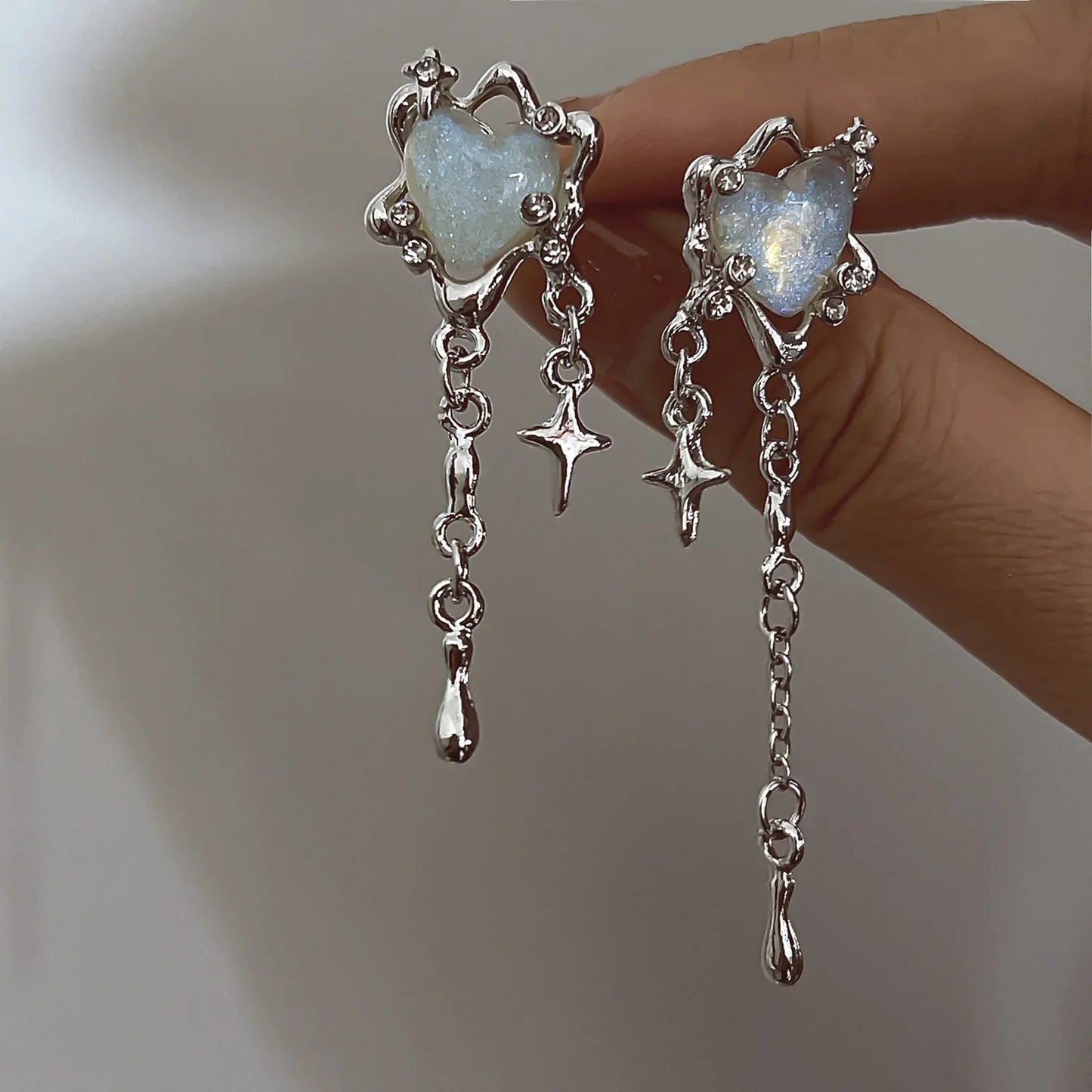 Y2K Silver Liquid Geometric Clip Earrings – Hip-Hop Punk Style