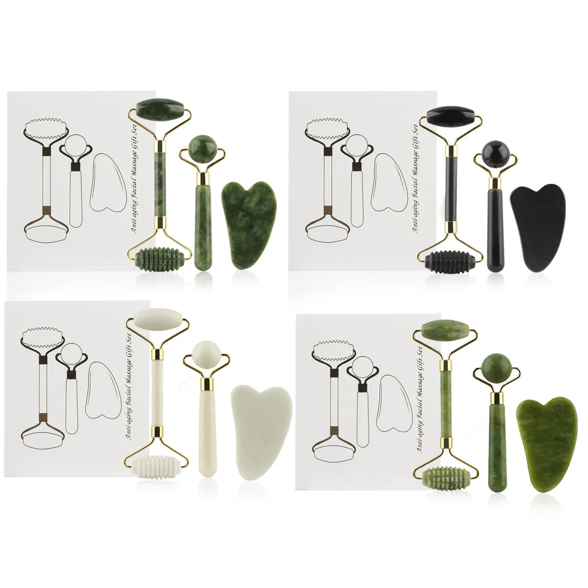 3-in-1 Jade Roller & Gua Sha Set – Eye Massager, Ridged Scraper & Face Roller