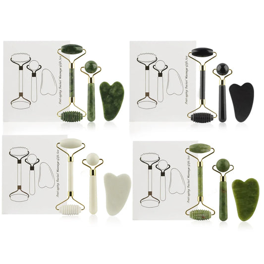 3-in-1 Jade Roller & Gua Sha Set – Eye Massager, Ridged Scraper & Face Roller