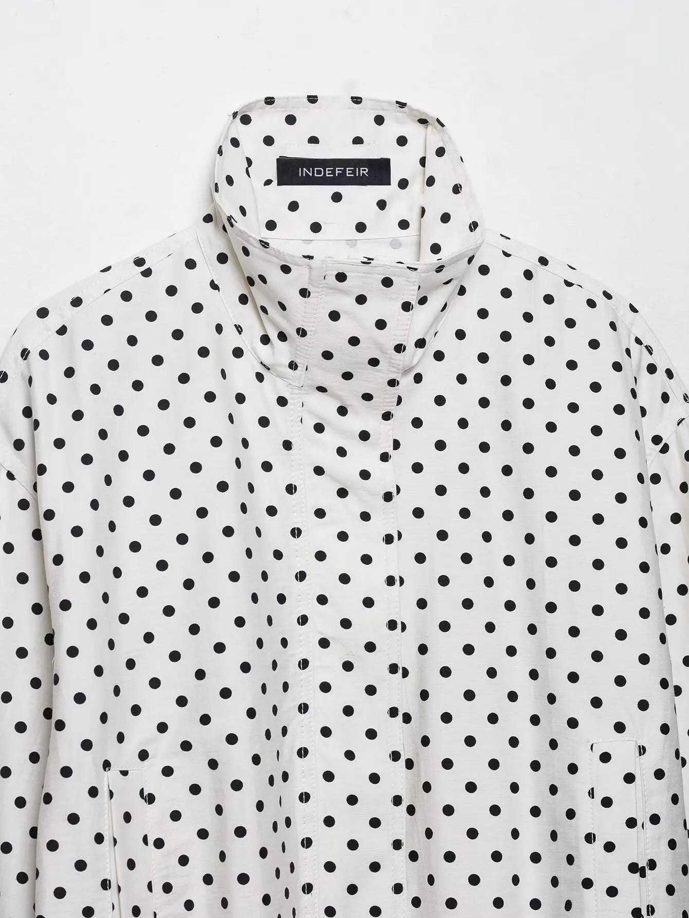 HH Woman Autumn Long Sleeves Turtleneck Zipper With Pockets Drawstring Casual Coats Women Fashion Polka Dot Printed Jacket