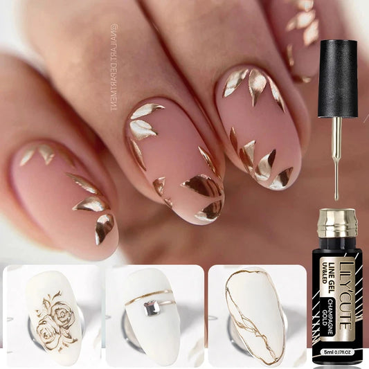 Gold Metallic Gel Nail Polish Liner – Super Bright Mirror French Stripe Nail Art