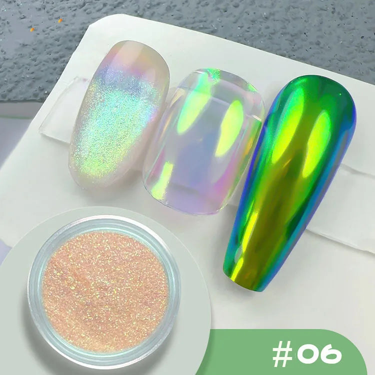 Chrome Mirror Nail Powder – Holographic Laser Silver & Gold Glitter Pigment