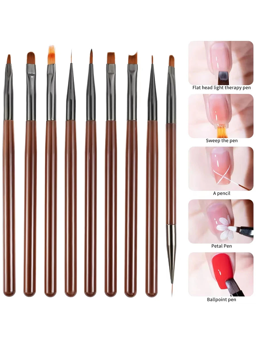 9 UV Gel Pen Nail Brush DIY Nail Brush Acrylic Painting Brush, Eyeliner for Nail Design Nail Tip Display Painting Tools.