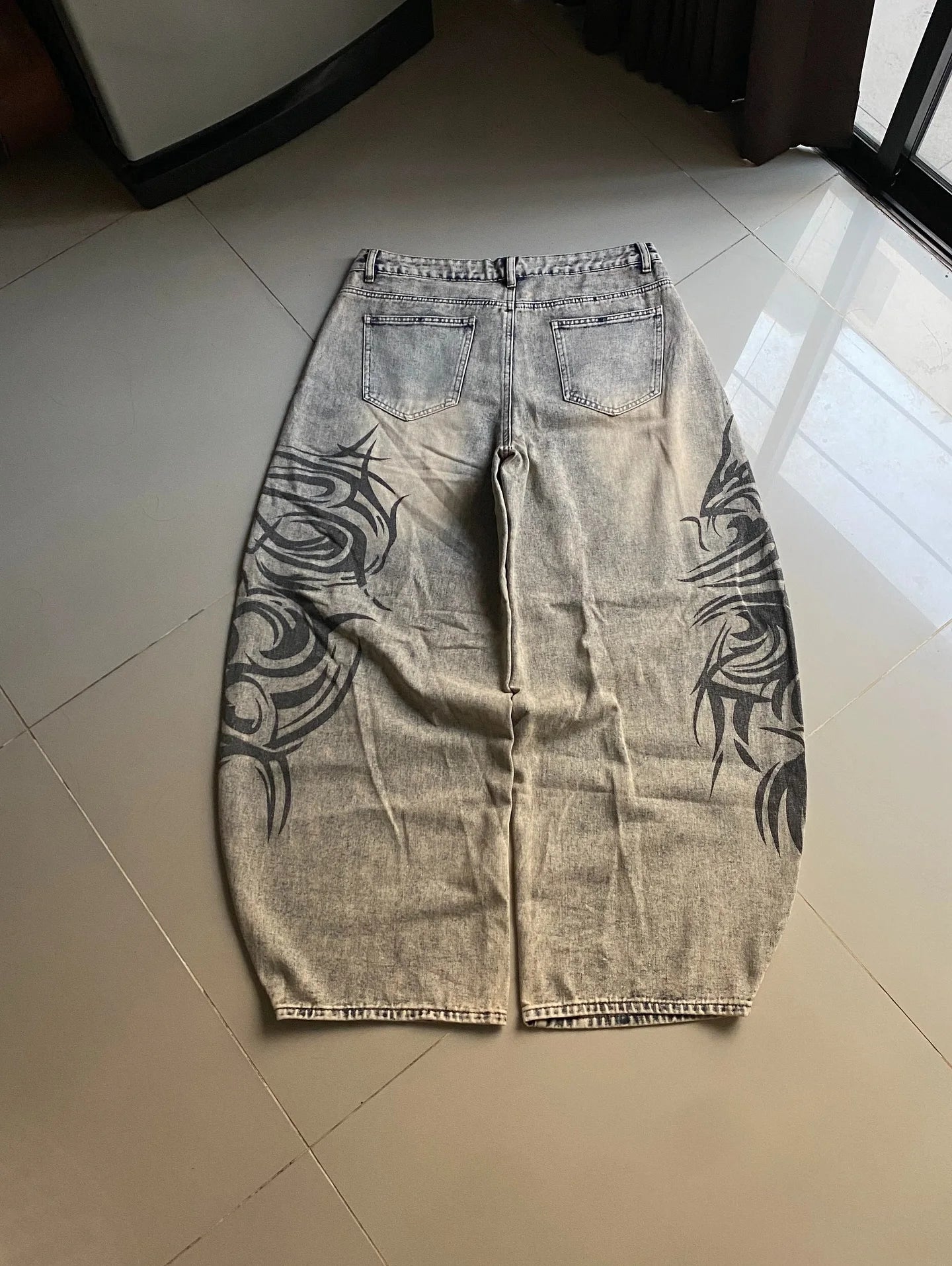 American Y2K New Grey Printing Baggy Jeans Men Women High Street Vintage Hip Hop Harajuku Casual Joker Couple Wide-leg Pants
