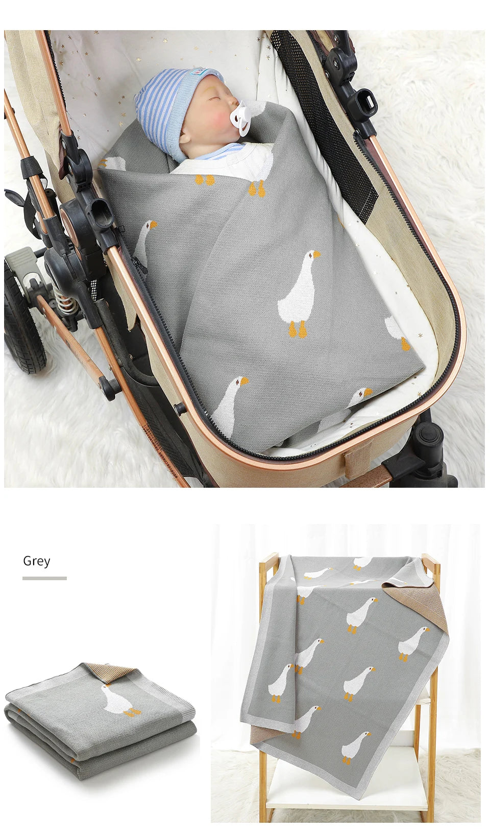 Baby Cotton Blanket Cartoon Goose Knitted Newborn Boys Girls Swaddle Wrap Plaid for Stroller Bedding 90*70cm Infant Sleeping Mat
