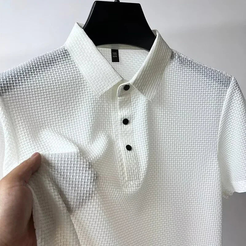 Men's Bone Flower Solid Color Polo Shirt Business Casual Short Sleeve Summer Breathable Versatile Top
