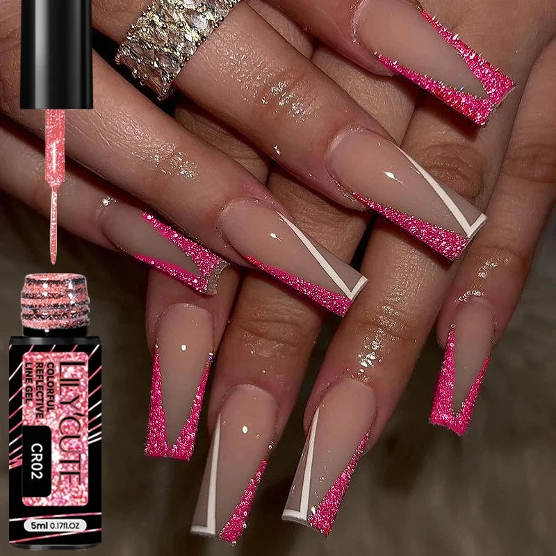 Gold Metallic Gel Nail Polish Liner – Super Bright Mirror French Stripe Nail Art