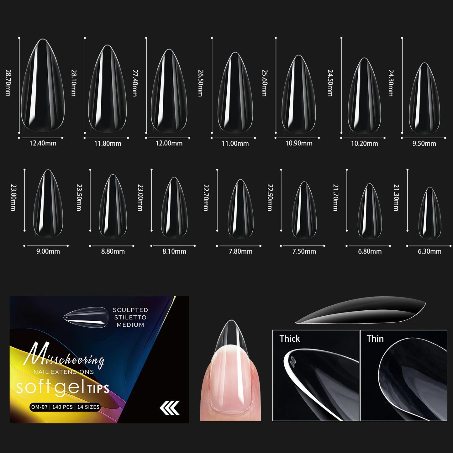 120/140pcs Almond Stiletto False Nail Tips Clear Soft Fake Nails Extension For Home DIY Nail Salon Manicure Press On Nails