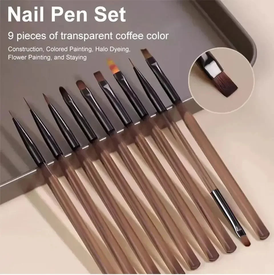9PCS UV Gel Nail Brush Liner DIY Painting Pen Manicure Acrylic Drawing Brush for Nail Art Design Nails Tip Display Painting Tool