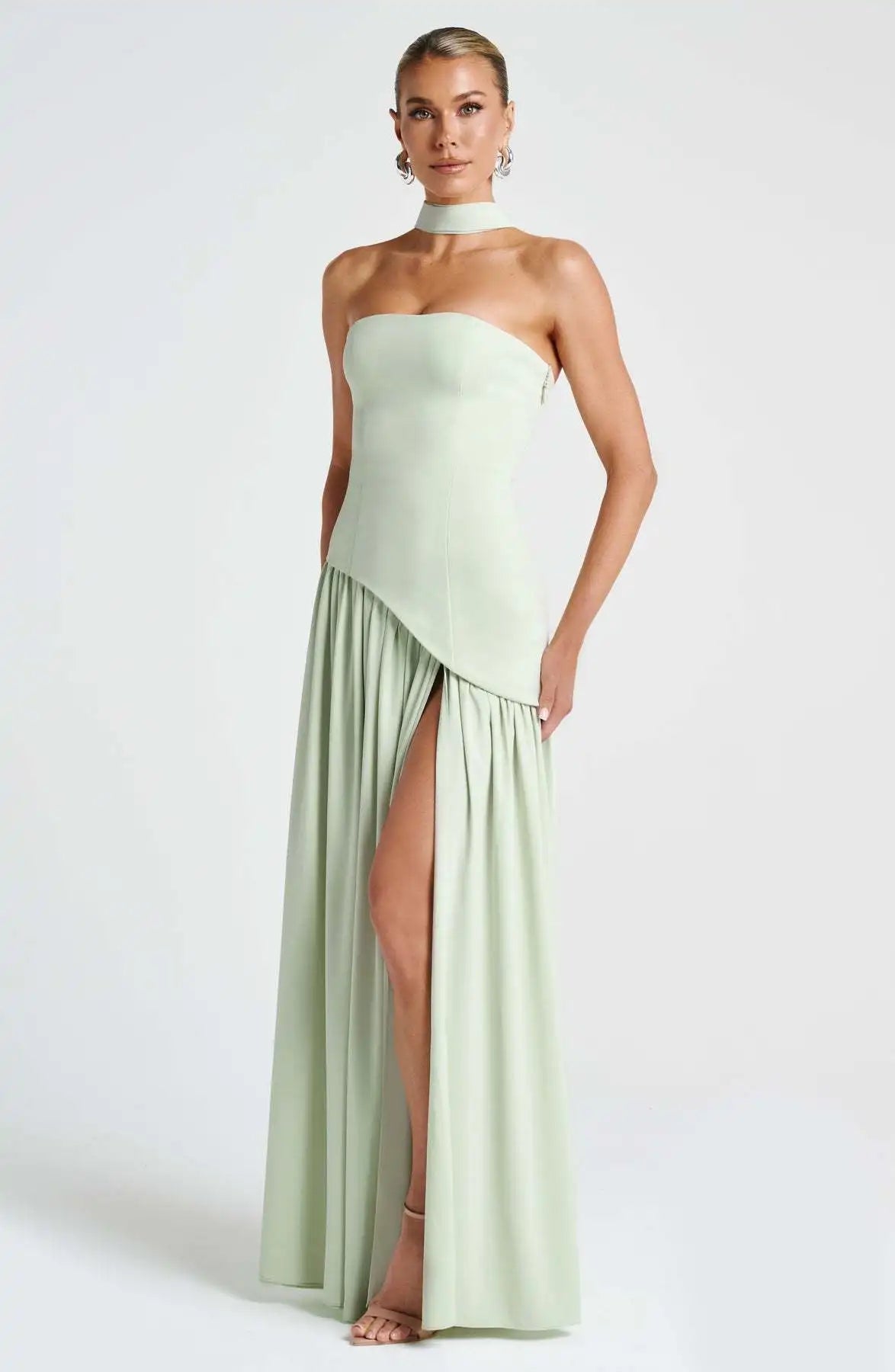 Elegant Off-shoulder Strapless Sexy Summer Party Women Gown Patchwork Pleat Scarf Neck Holiday Evening High Split Long Dresses