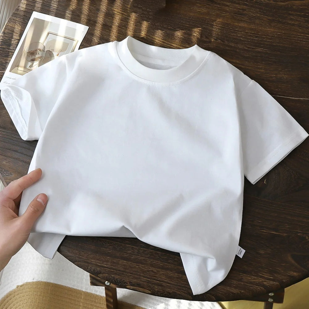 2-8Y New Summer Casual Children Tee 100% Cotton Solid Color Girls Short Sleeve Top O-Neck Soft Breathable Kids Clothes