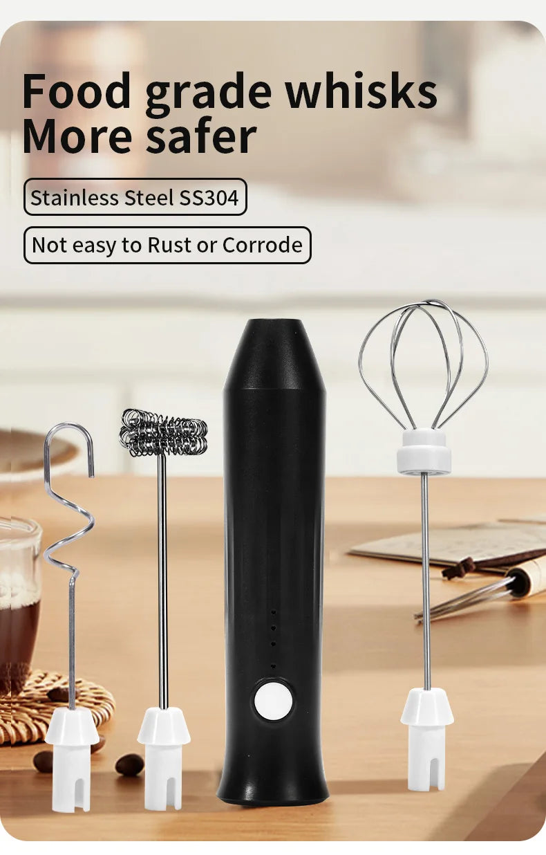 Wireless USB-C Electric Milk Frother – Handheld Stainless Steel Coffee Whisk