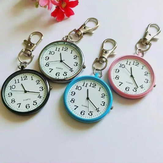 Tiny Quartz Pocket Watch with Keyring – Minimalist Nurse & Student Watch
