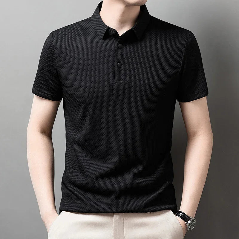 Men's Bone Flower Solid Color Polo Shirt Business Casual Short Sleeve Summer Breathable Versatile Top