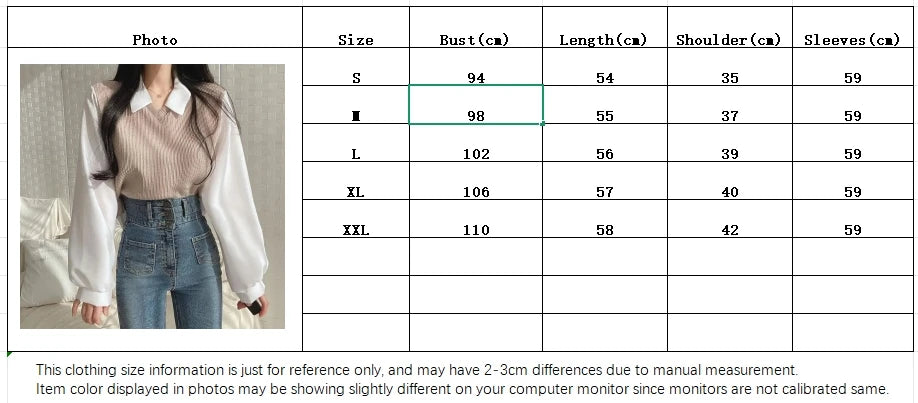 Women's Korean Style Polo Collar Blouse – Y2K False Two-Piece Loose Streetwear Top